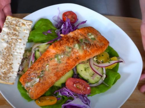 grilled salmon, snap peas, and mix salad recipe